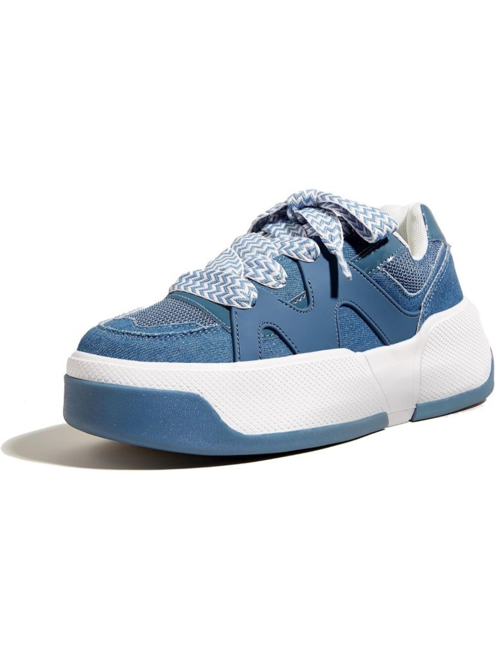 Women’s Denim Blue Thick Sole Lace Up Casual Comfortable Fashion Walking Sneaker